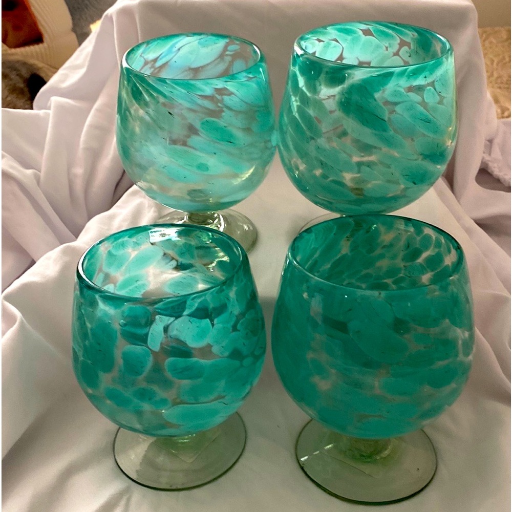 New!  Never used! Set of 4 green and clear heavy goblets